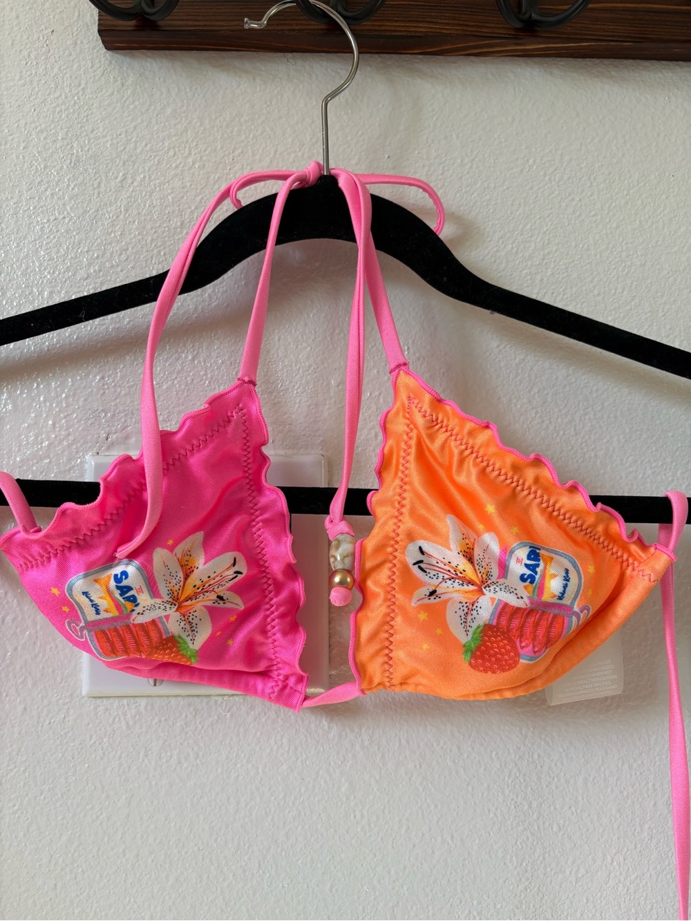 Neon Pink Orange Ruffle Triangle Y2K Strawberry Hibiscus Bikini-Kulani Kinis NWT